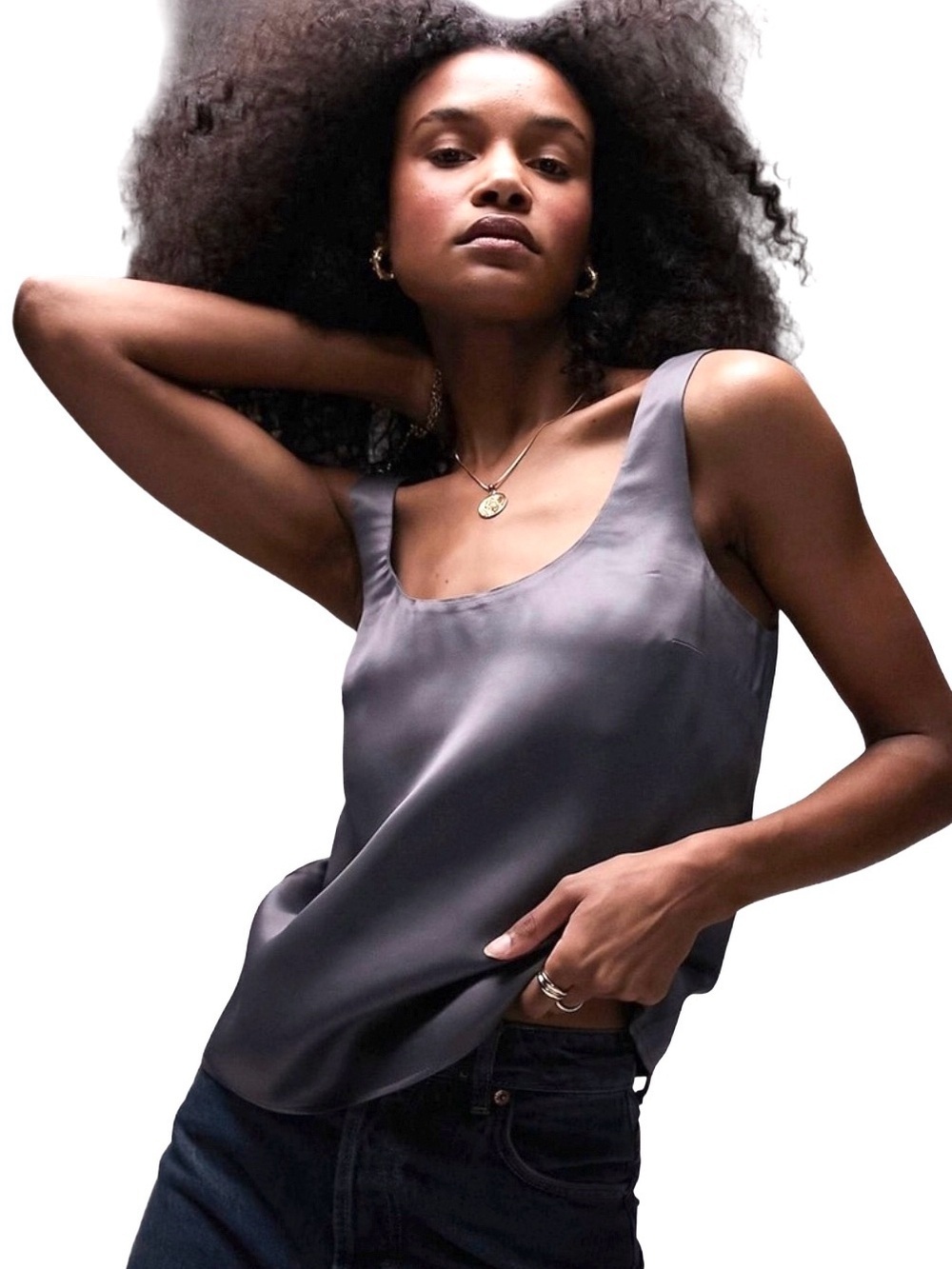 Topshop Slate Gray Satin tank top camisole